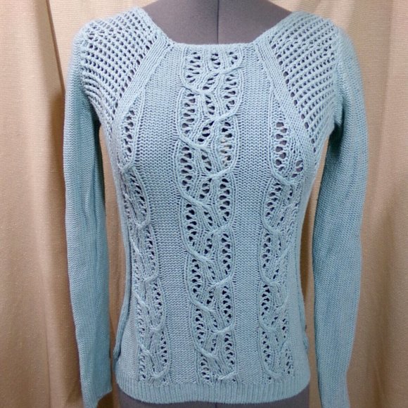 BETWEEN ME & YOU Crochet Sweater Top XS Blue Anthropologie Scoop neck Boho Summe - Picture 2 of 5